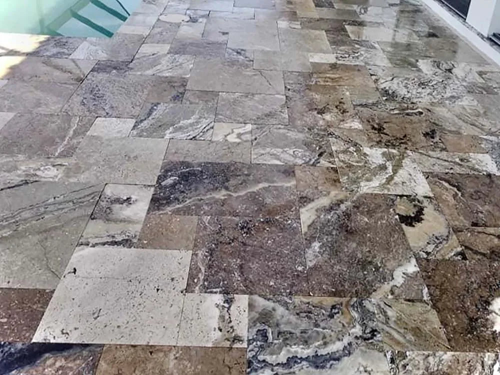 TRAVERTINE & MARBLE DECKS + PATIOS