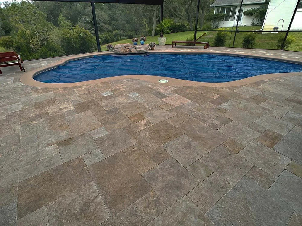 TRAVERTINE & MARBLE DECKS + PATIOS