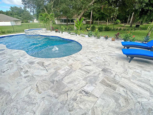 TRAVERTINE & MARBLE DECKS + PATIOS