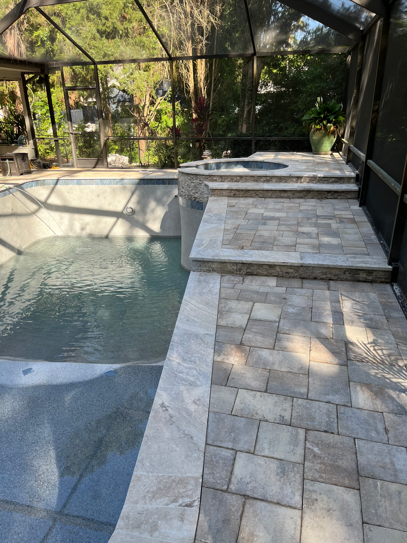 Paver and Travertine Pool Stairs